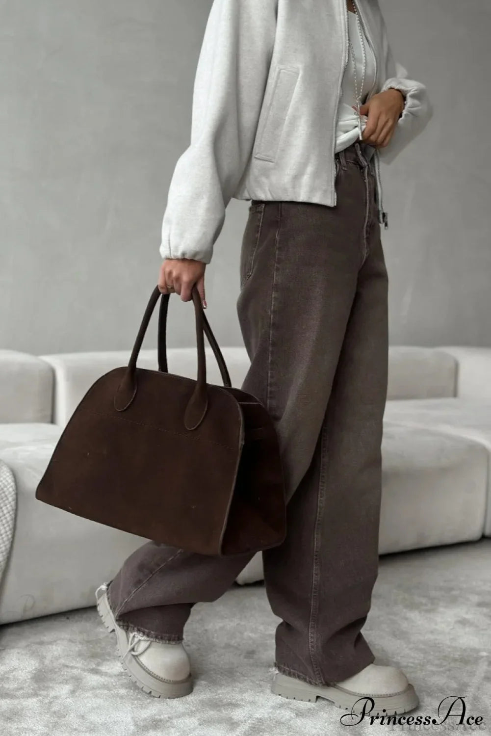 High Waisted Brown Straight Leg Jeans