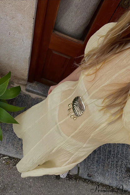 High Waisted Sheer Puff Sleeve Sleek Maxi Dress