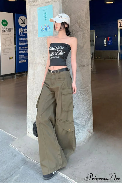 High-Waisted Wide-Leg Fitted Cargo Pants