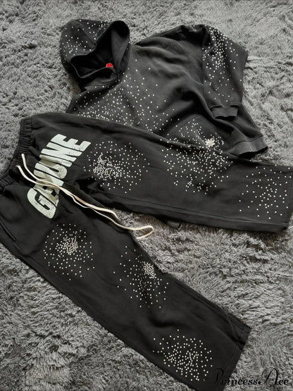 Hip Hop Cross Oversized Rhinestone Zip Up Hoodie