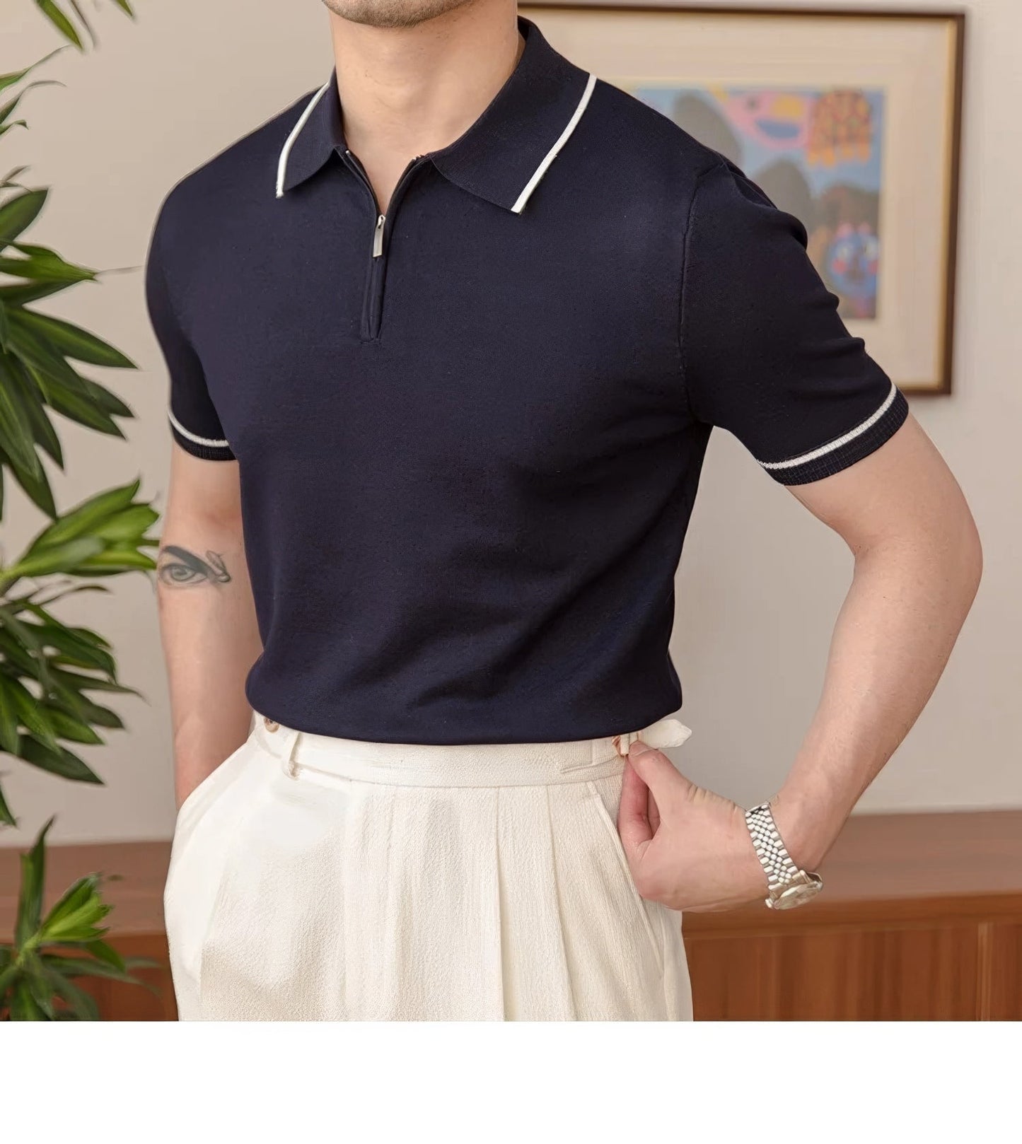 Giorgio Zipped Contrast Polo