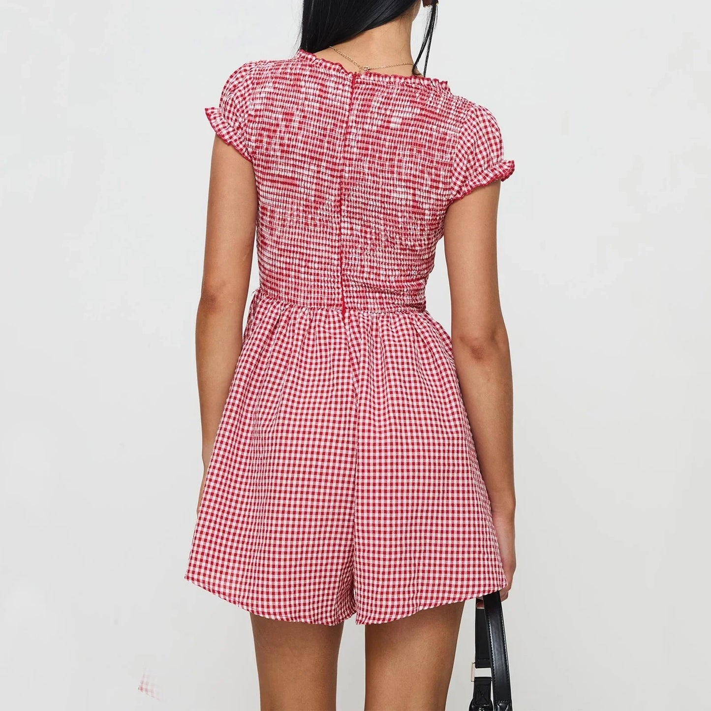 Gingham Smocked Babydoll Mini Dress