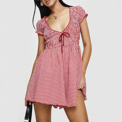 Gingham Smocked Babydoll Mini Dress