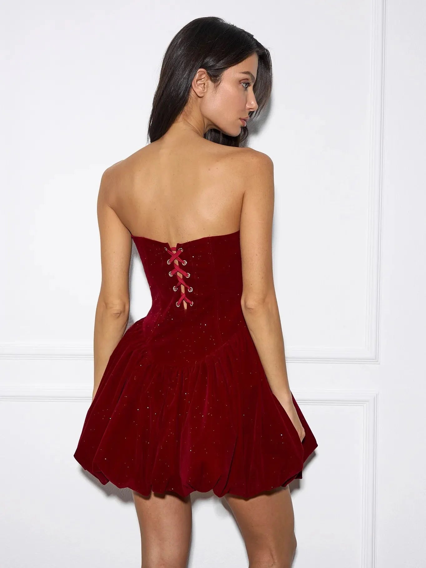 Shimmery Velvet Tube Dress with Diamond Bow