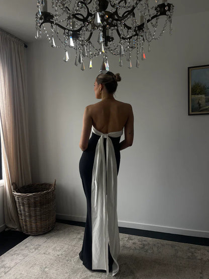Sweetheart Neck Tube Bow Tie Back Maxi Dress