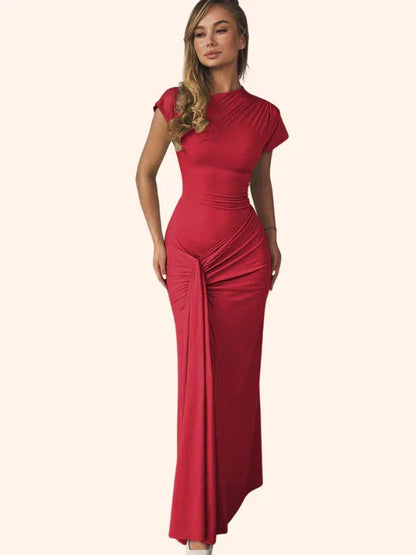 Ruched Bodycon Pleated Lace-up Maxi Dress