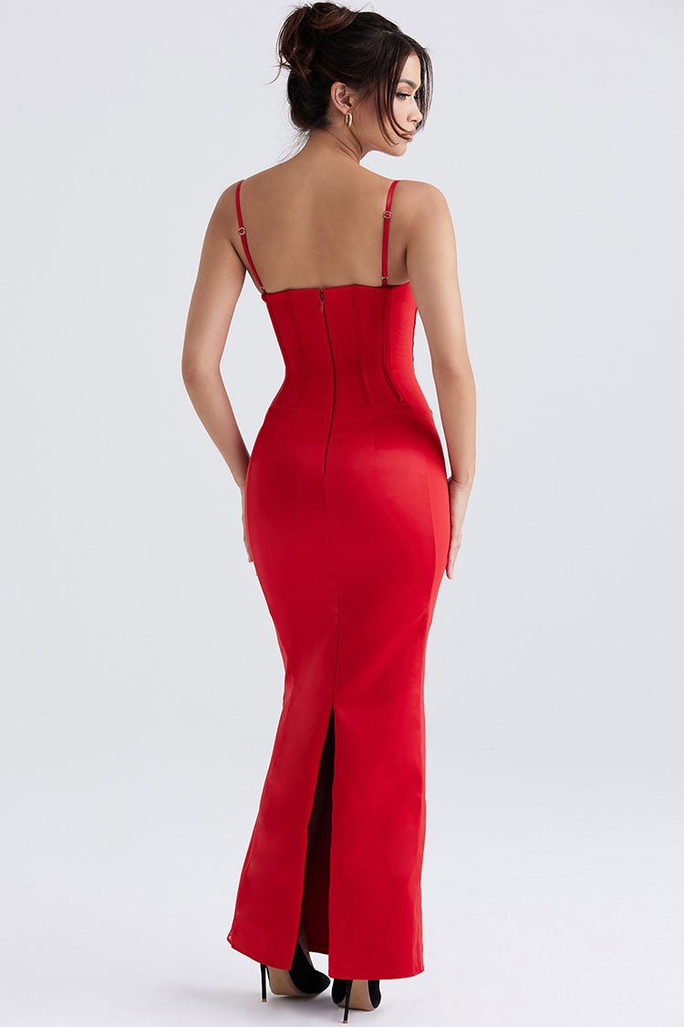 Sweetheart Corset Bodice Spaghetti Strap Satin Maxi Gown