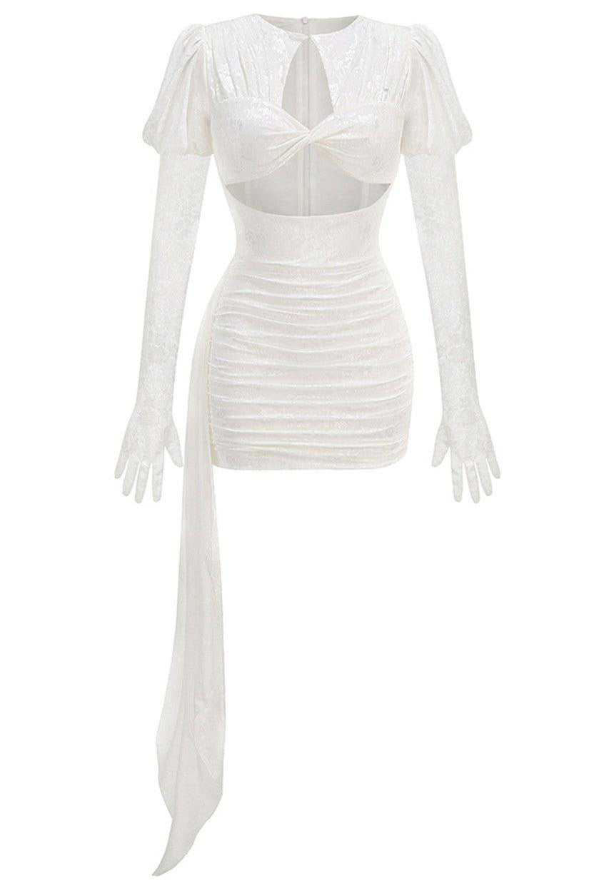 Myra Long Sleeve Cutout Draped Mini Dress