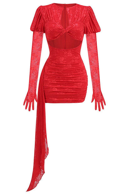 Myra Long Sleeve Cutout Draped Mini Dress