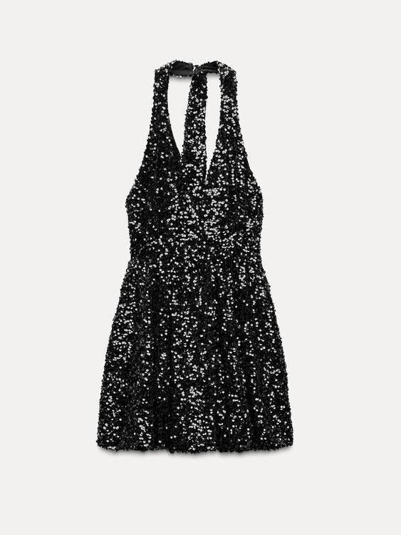 Halterneck Sequins Backless  Dress