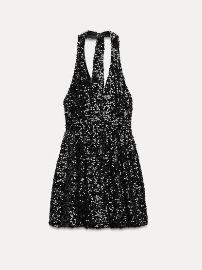 Halterneck Sequins Backless  Dress