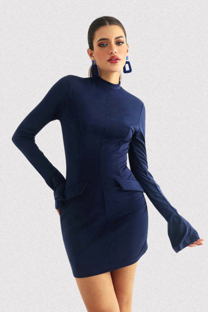 Olive Mock Neck Long Sleeve Mini Dress