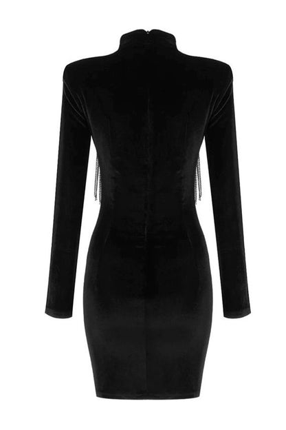 Miranda Crystal Tassel Velvet Mini Dress