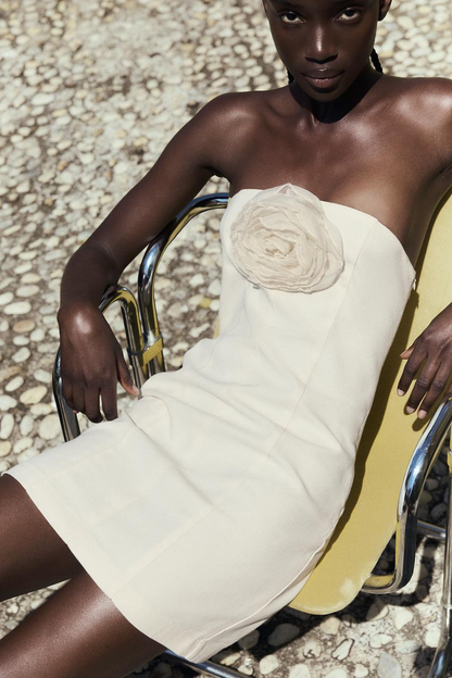 Floral Applique Strapless Mini Dress