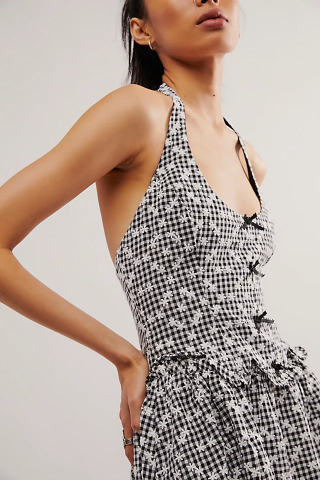 Gingham Print Halter Neck Mini Dress