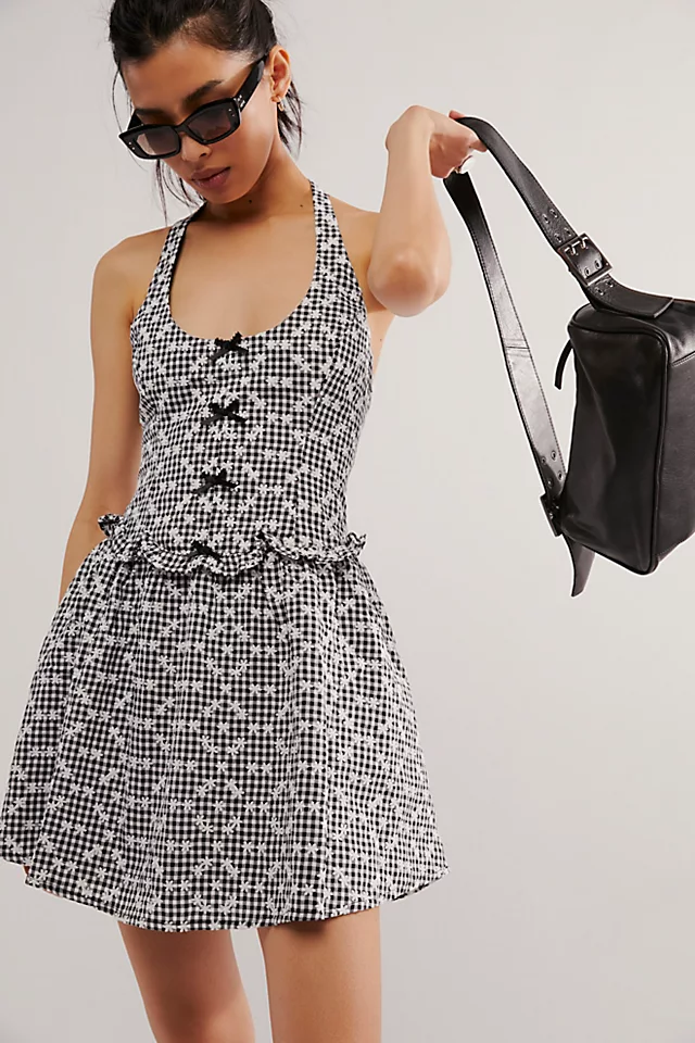 Gingham Print Halter Neck Mini Dress