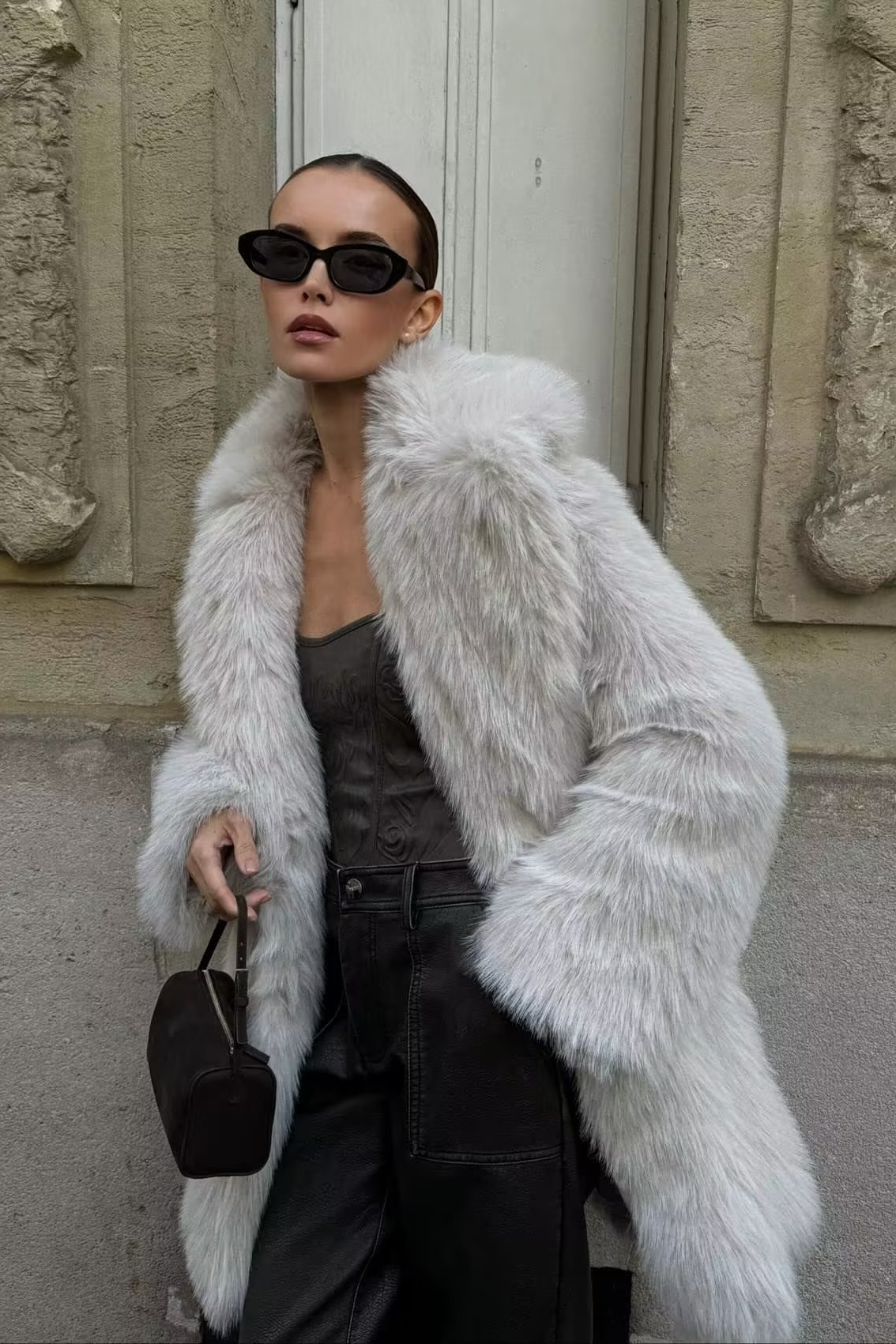 Oversized Faux Fur Long Sleeve Coat