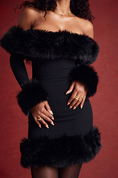 Paula Off Shoulder Fur Trim Mini Dress