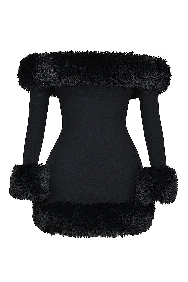 Paula Off Shoulder Fur Trim Mini Dress