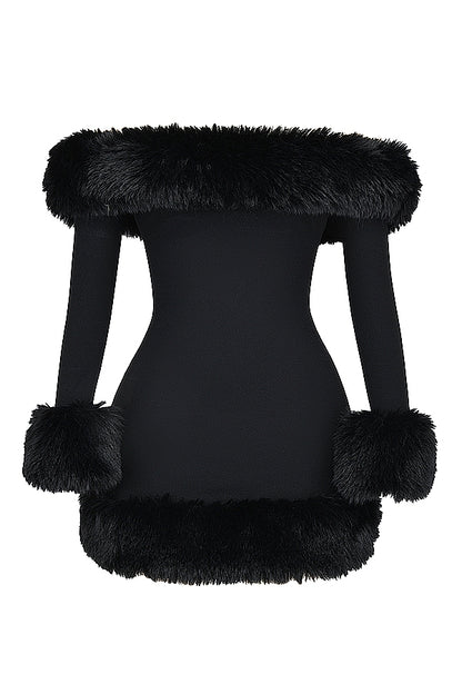 Paula Off Shoulder Fur Trim Mini Dress