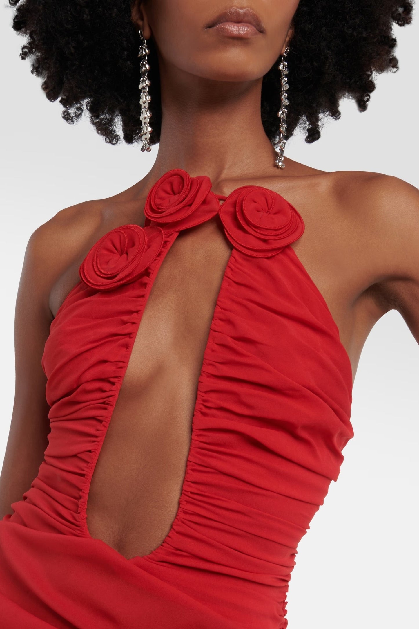 Bonnie Asymmetrical Rose Ruched Mini Dress