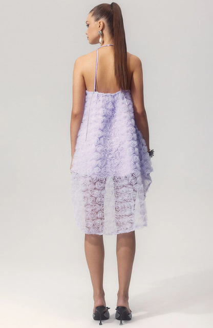 Michaelia Floral Applique Halter Mini Mesh Dress