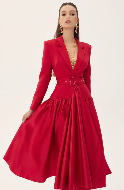 Daphne Notch Lapel Long Sleeve Midi Dress