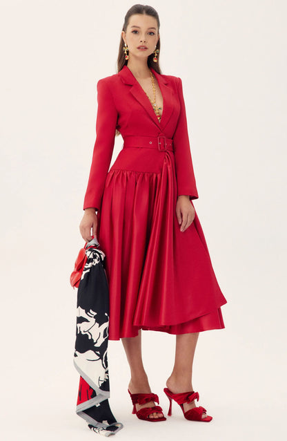 Daphne Notch Lapel Long Sleeve Midi Dress