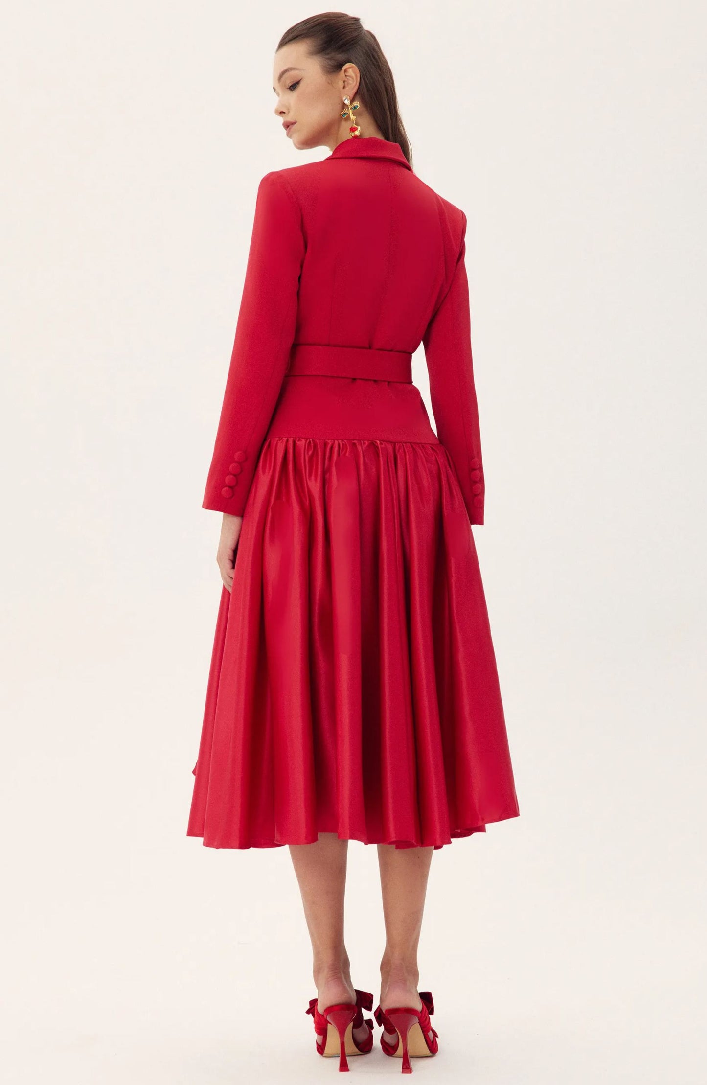 Daphne Notch Lapel Long Sleeve Midi Dress