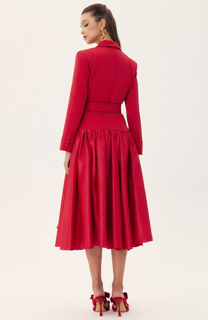 Daphne Notch Lapel Long Sleeve Midi Dress