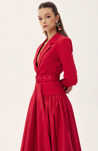 Daphne Notch Lapel Long Sleeve Midi Dress