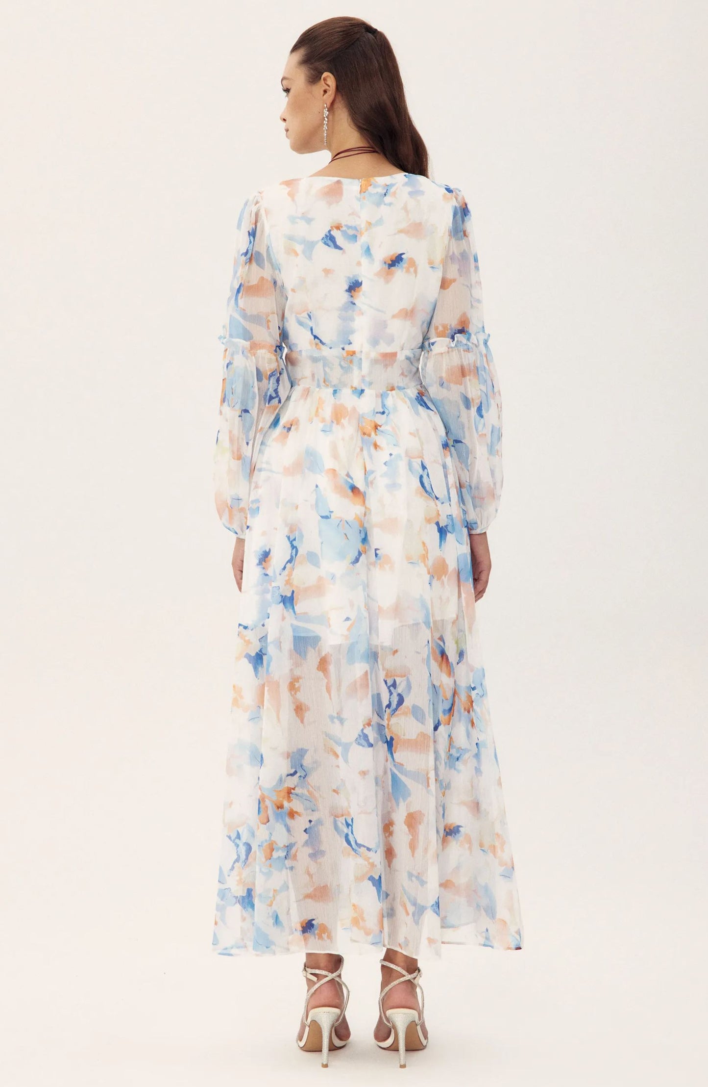 Shirley Printed V-neck Midi Chiffon Dress
