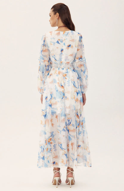 Shirley Printed V-neck Midi Chiffon Dress