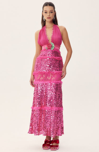 Sara Halter Sequin Embellished Maxi Dress