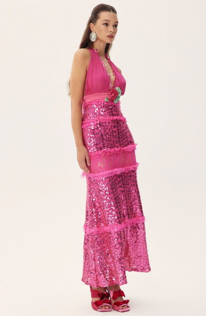 Sara Halter Sequin Embellished Maxi Dress