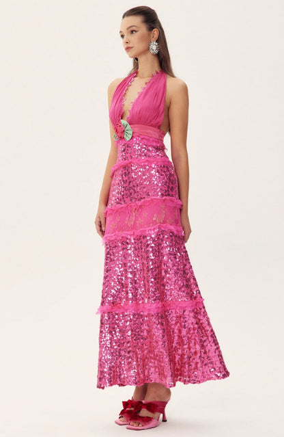 Sara Halter Sequin Embellished Maxi Dress