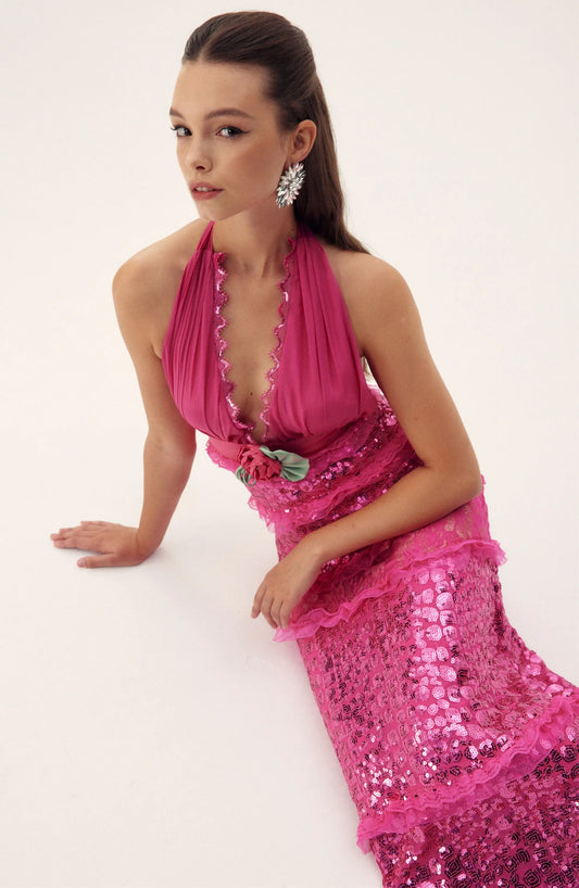 Sara Halter Sequin Embellished Maxi Dress