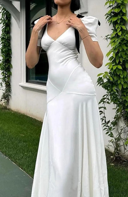 Lesley Bow Tie Puff Sleeve Maxi Dress