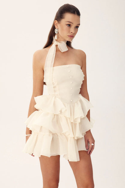 Janice Strapless Ruffle Mini Chiffon Dress