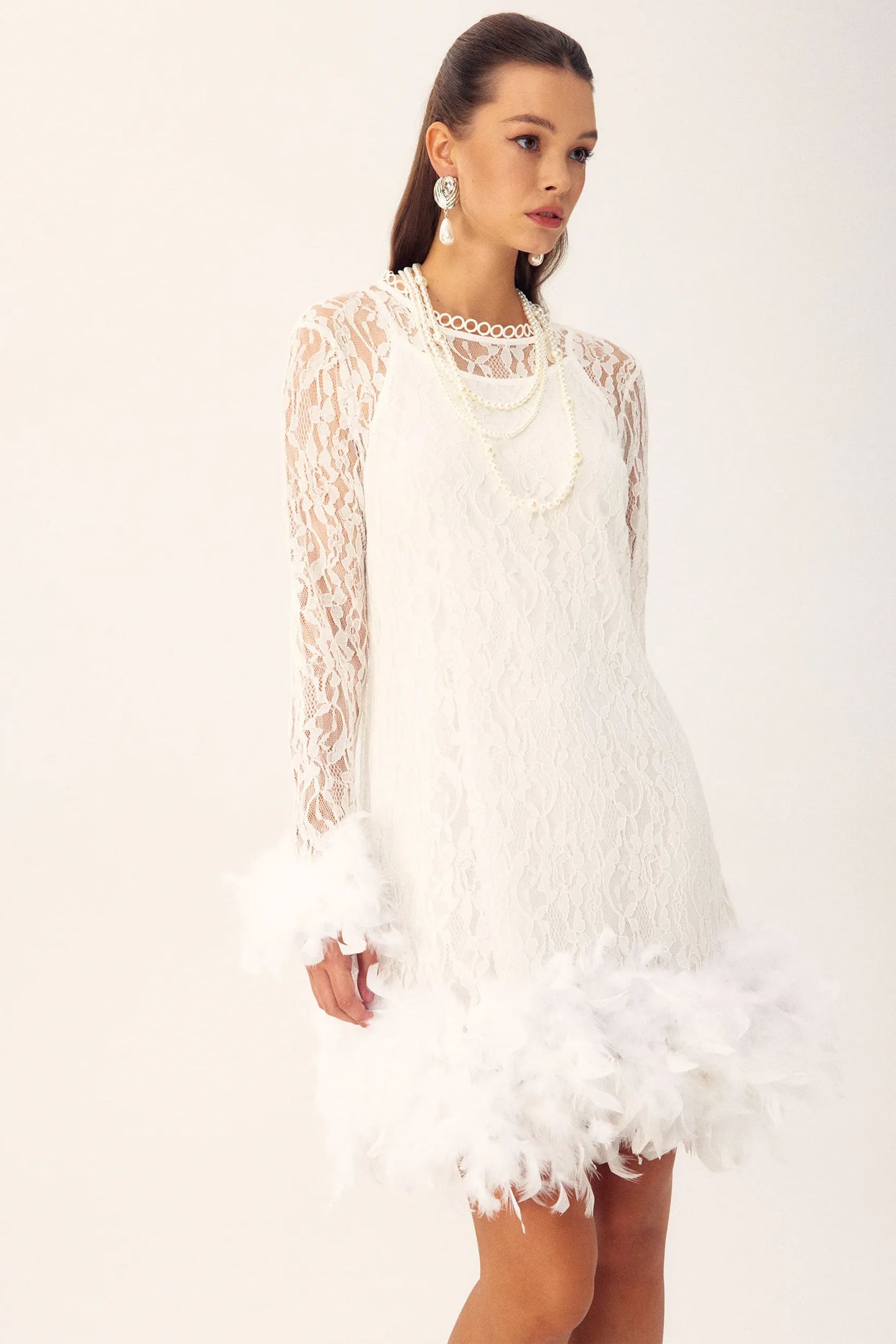 Patricia Feather Long Sleeves Mini Lace Dress