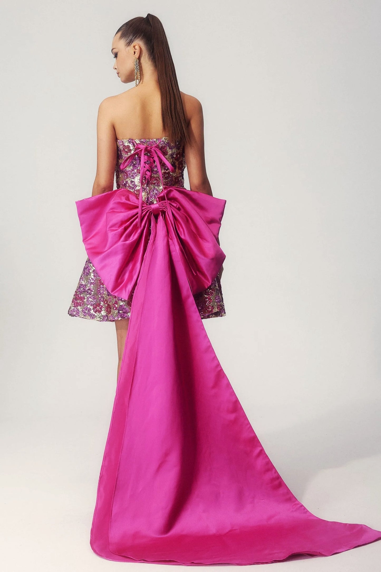 Madeline Flower Sequin Bowknot Mini Dress