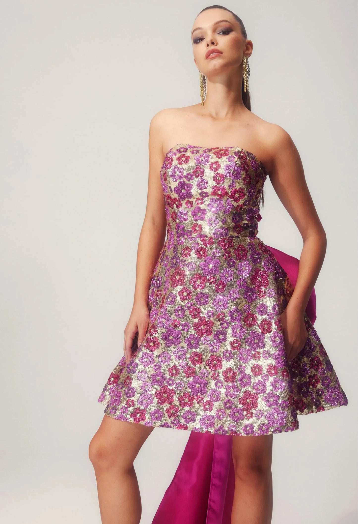 Madeline Flower Sequin Bowknot Mini Dress