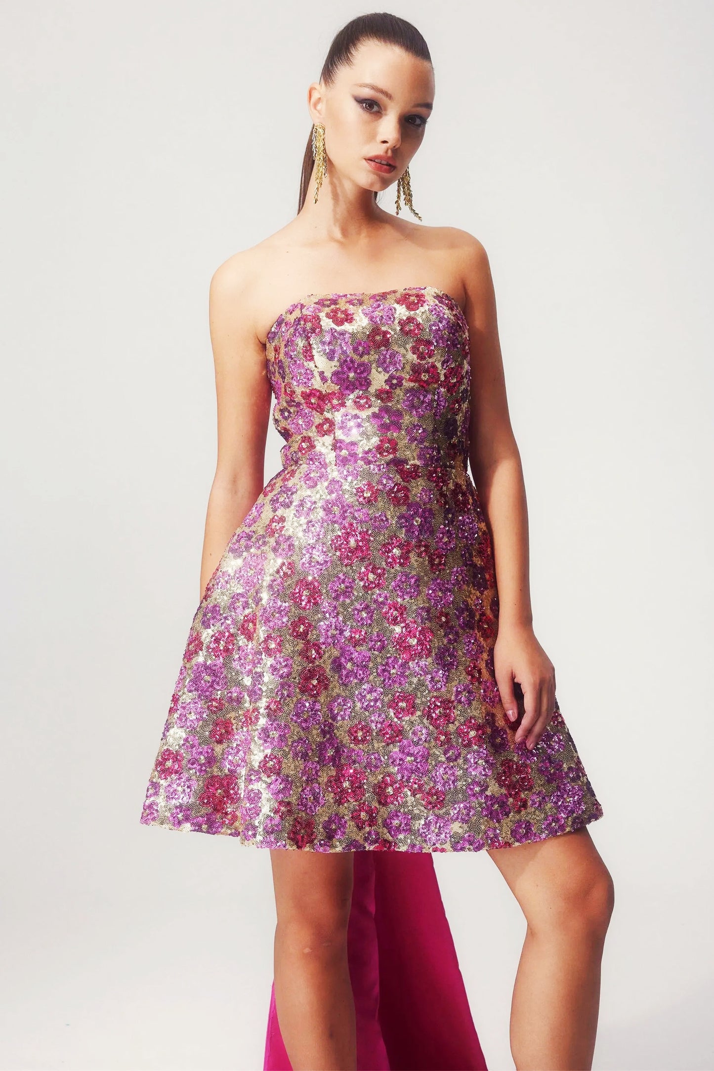 Madeline Flower Sequin Bowknot Mini Dress