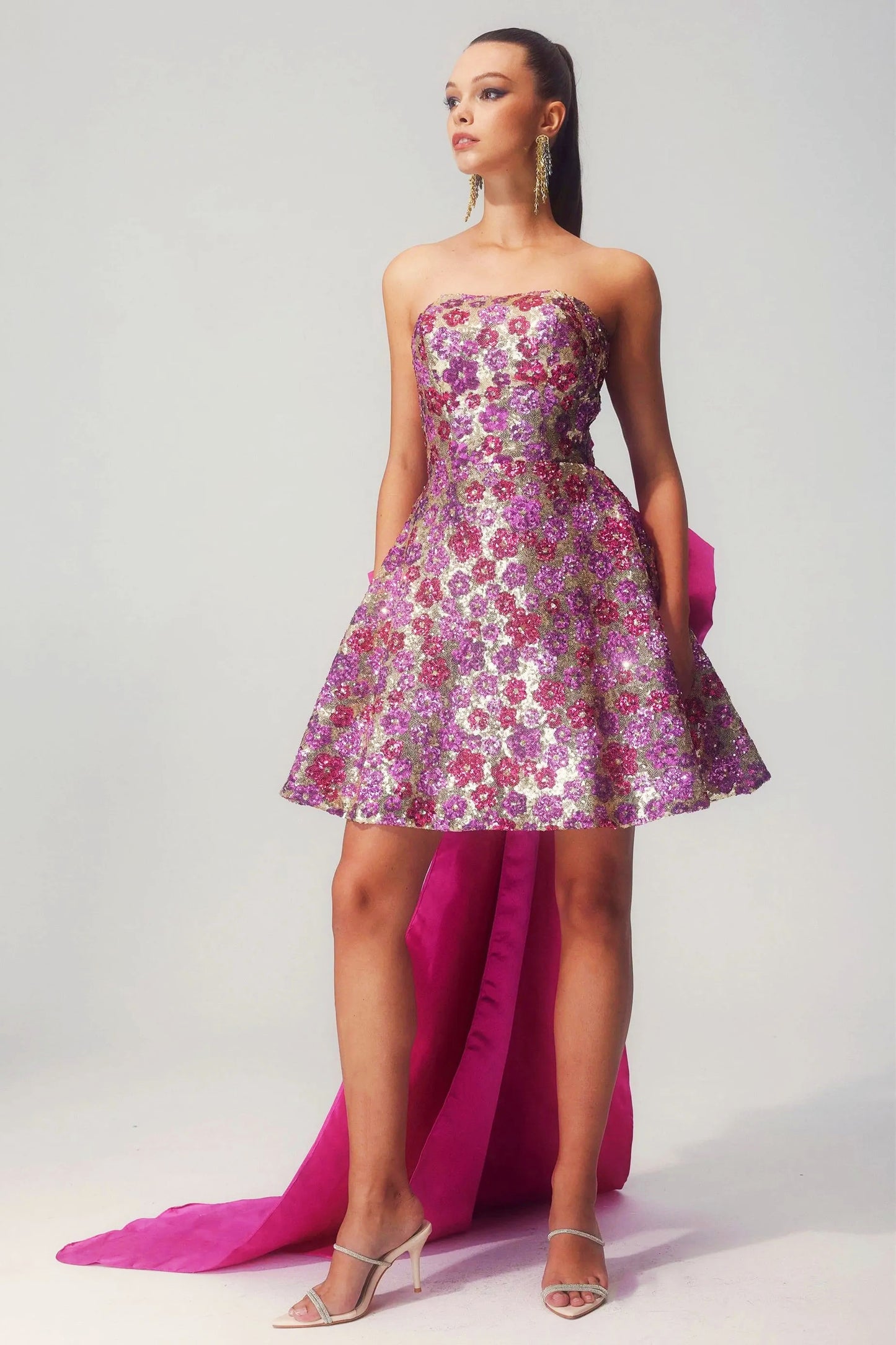 Madeline Flower Sequin Bowknot Mini Dress