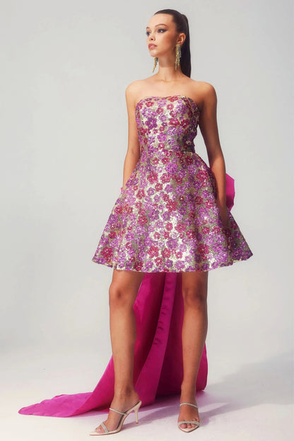 Madeline Flower Sequin Bowknot Mini Dress