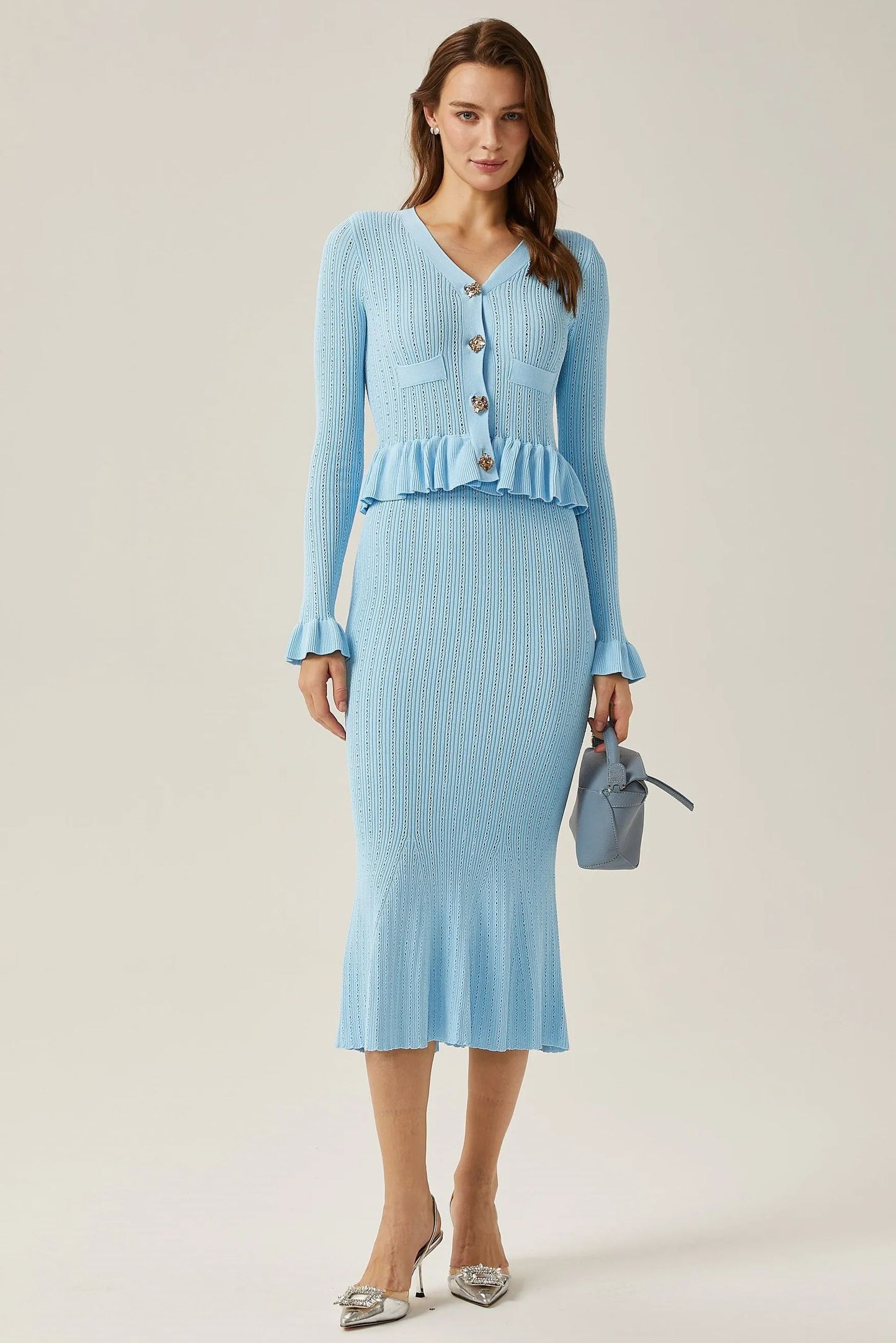 Miriam V-neck Flared Knit Skirt Set