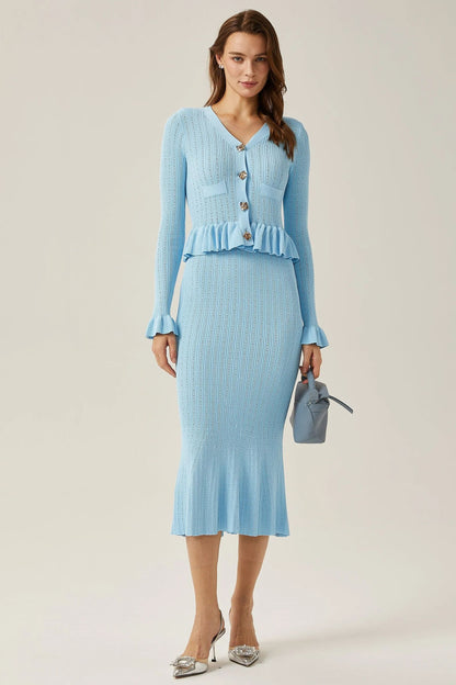 Miriam V-neck Flared Knit Skirt Set