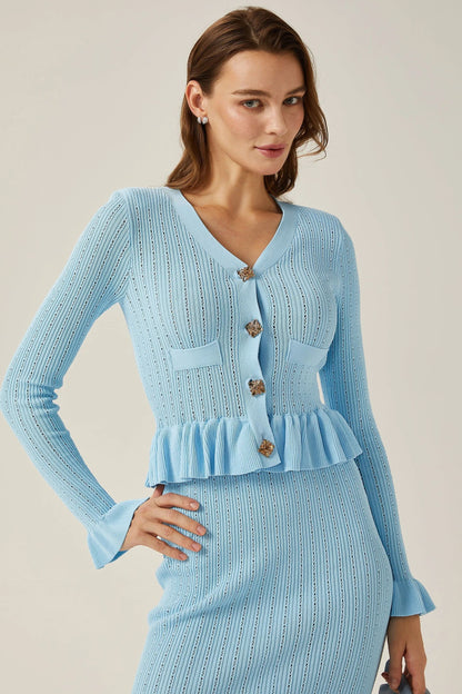 Miriam V-neck Flared Knit Skirt Set