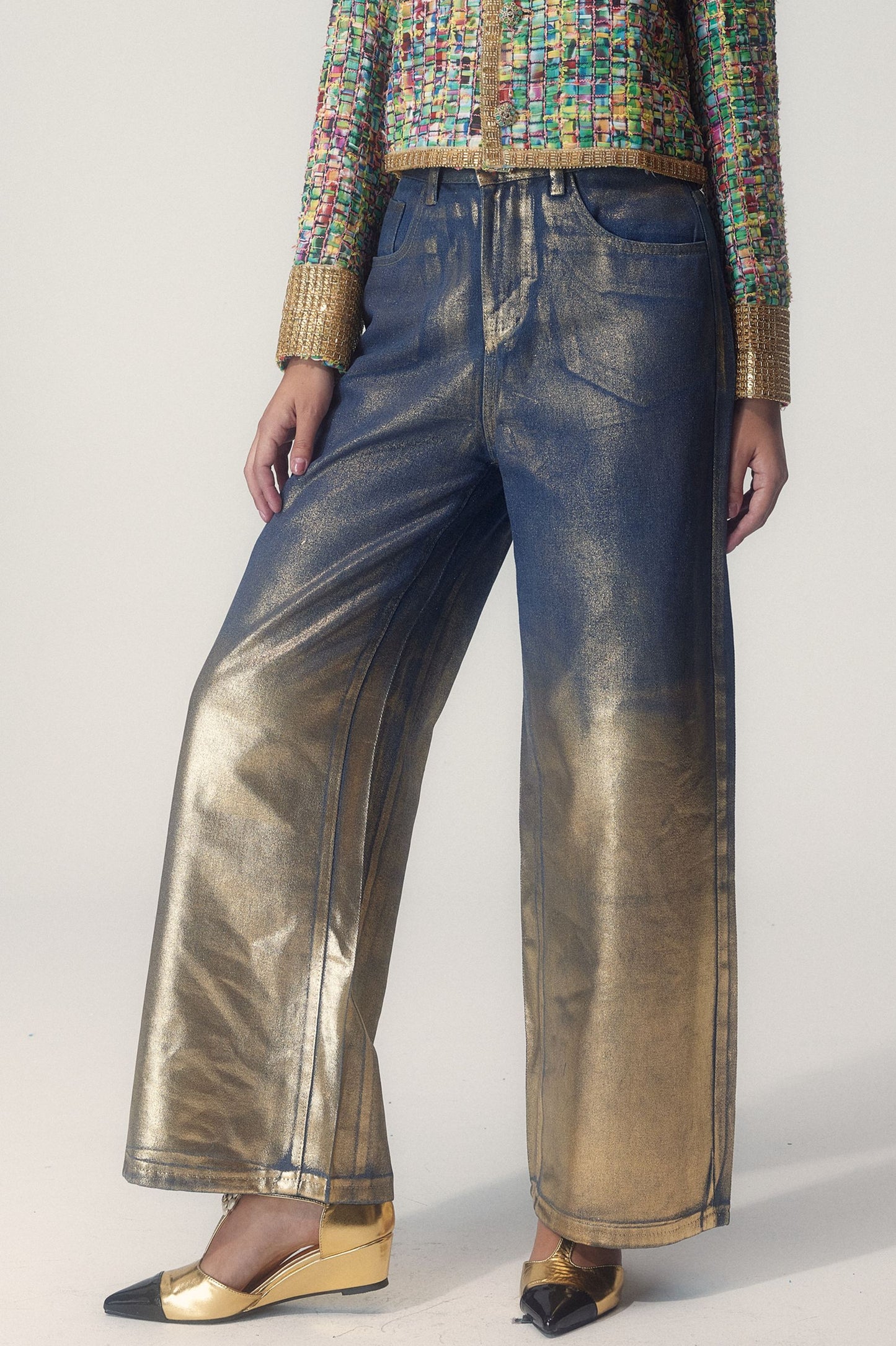 Vicky Straight Leg Gold Foil Jeans
