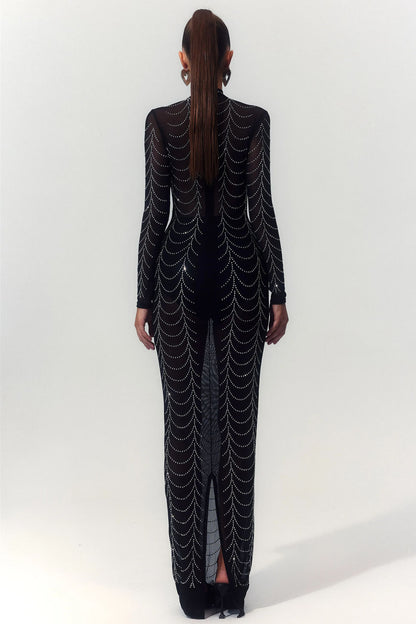 Cornelia Mock Neck Rhinestone Maxi Dress